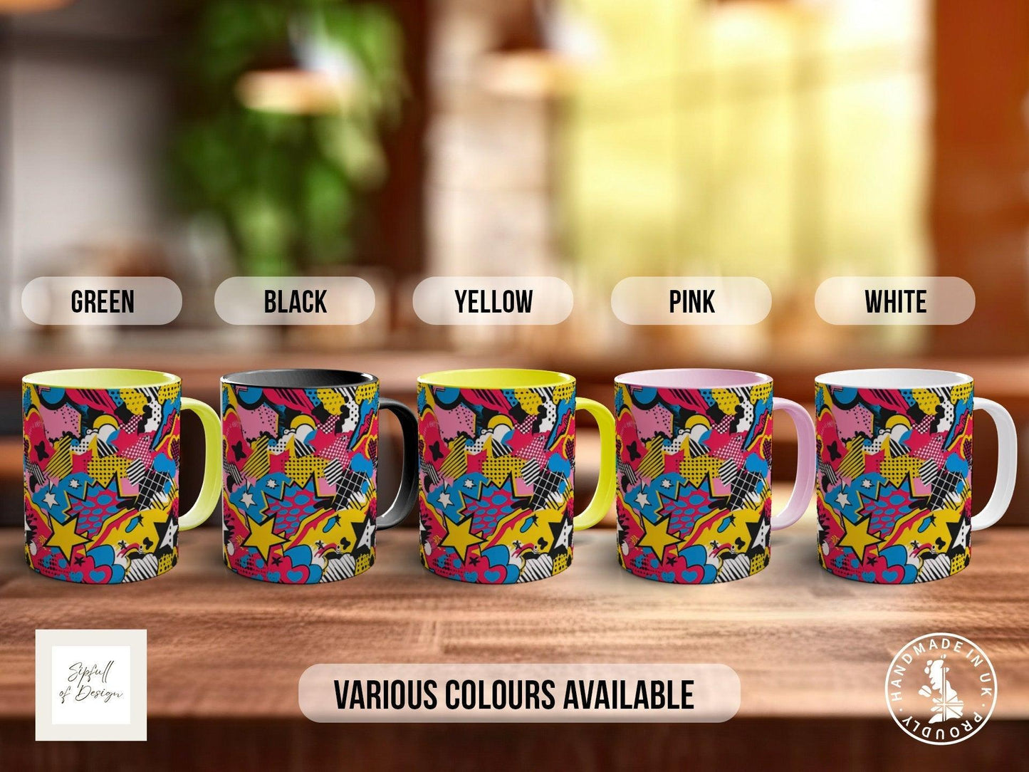 Abstract Comic Pop Pattern Full Wrap Coloured Art Mug - Design 8