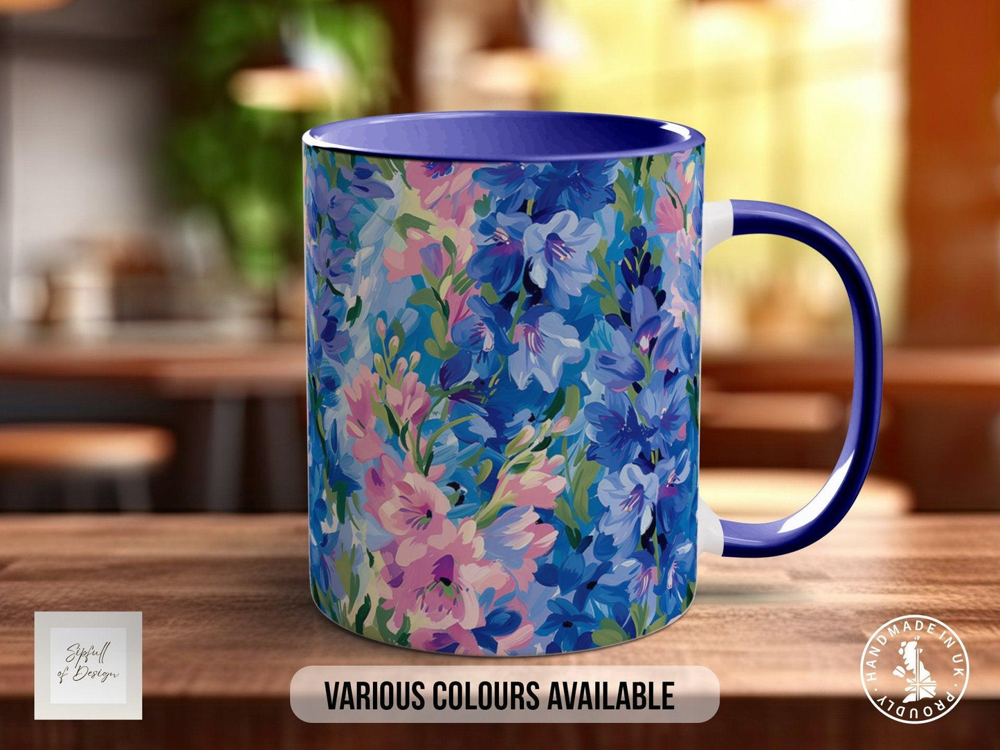 Birth Month Flowers Mug - July Larkspur and Water Lily -