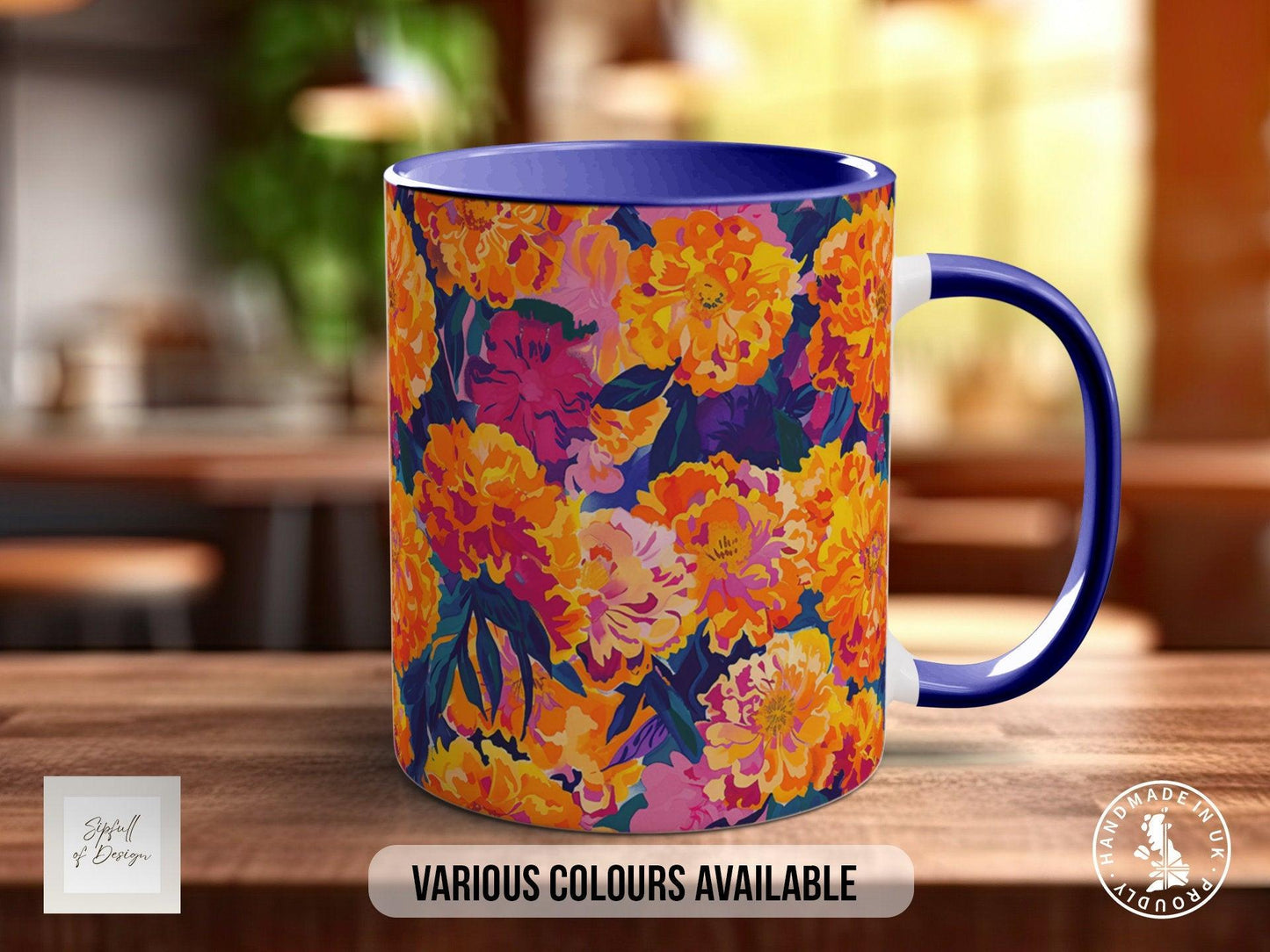 Birth Month Flowers Mug - October Marigold and Cosmos -