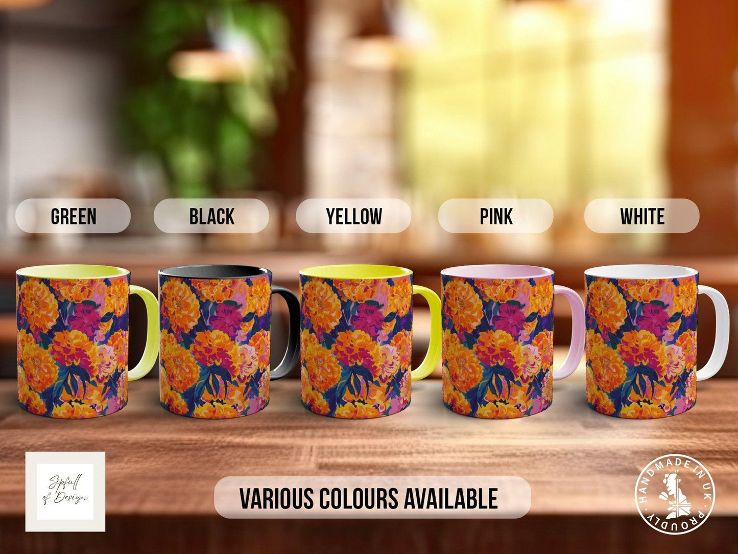 Birth Month Flowers Mug - October Marigold and Cosmos -