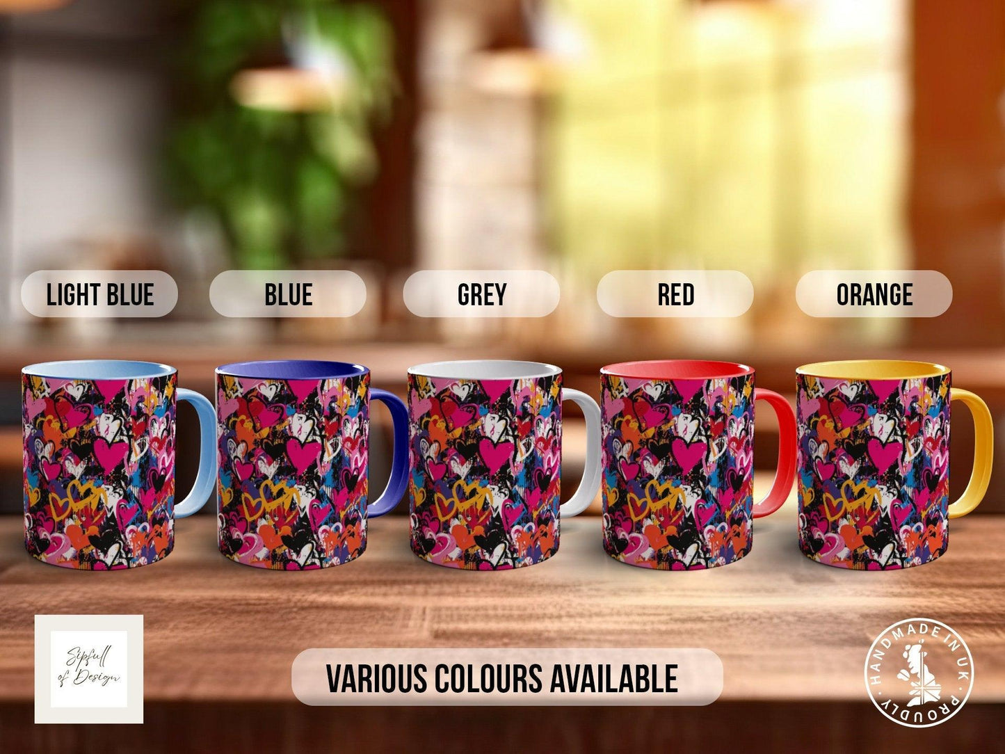 Graffiti Hearts Pattern Full Wrap Coloured Art Mug - Design 1