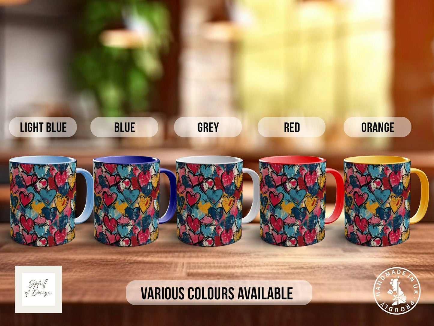 Graffiti Hearts Pattern Full Wrap Coloured Art Mug - Design 4