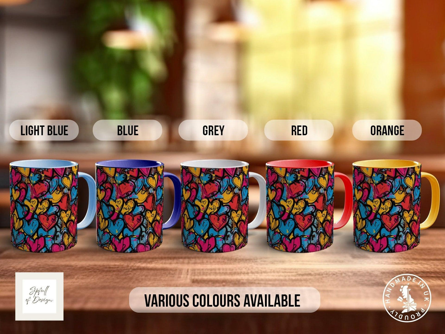 Graffiti Hearts Pattern Full Wrap Coloured Art Mug - Design 7