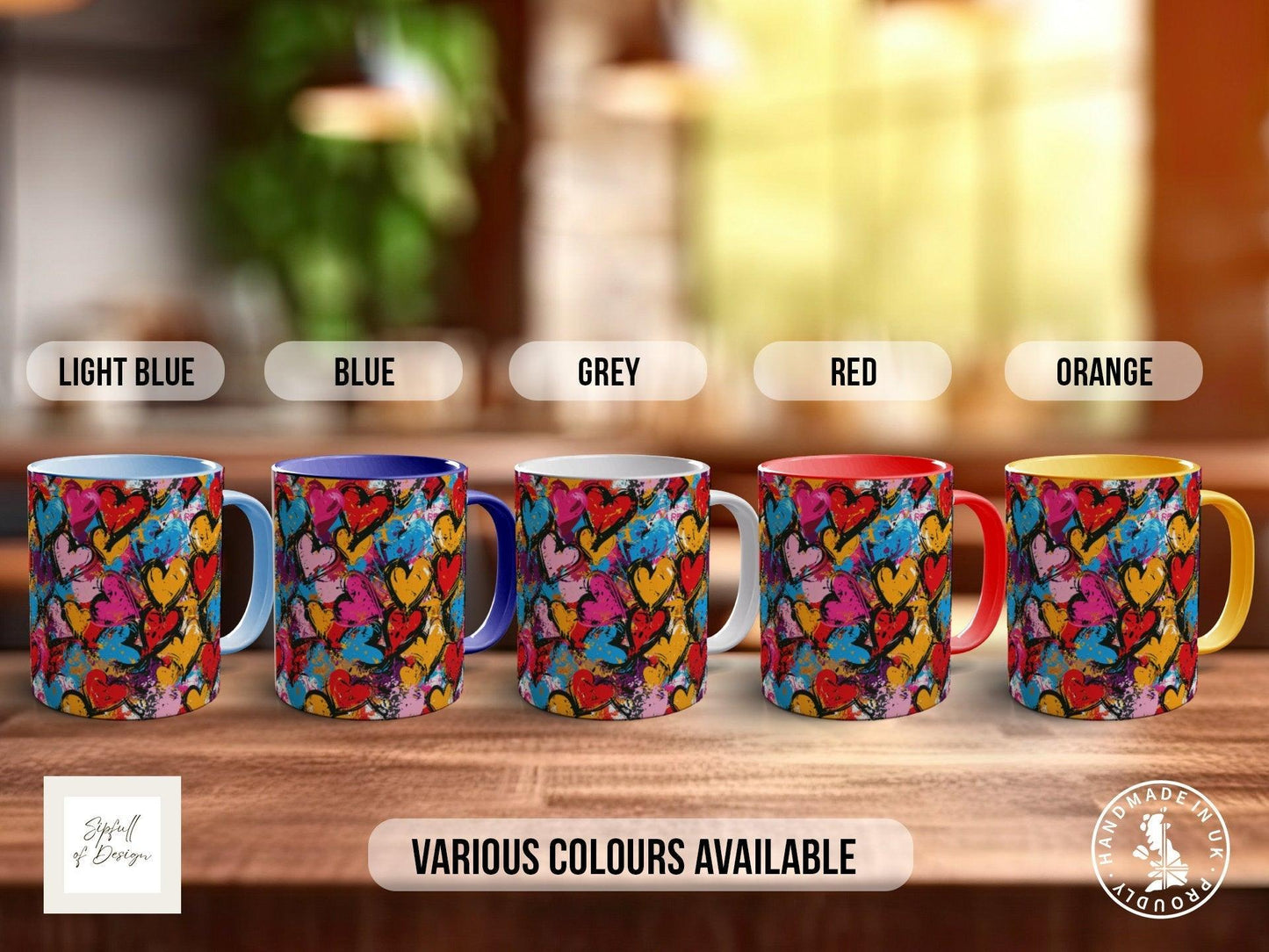Graffiti Hearts Pattern Full Wrap Coloured Art Mug - Design 3