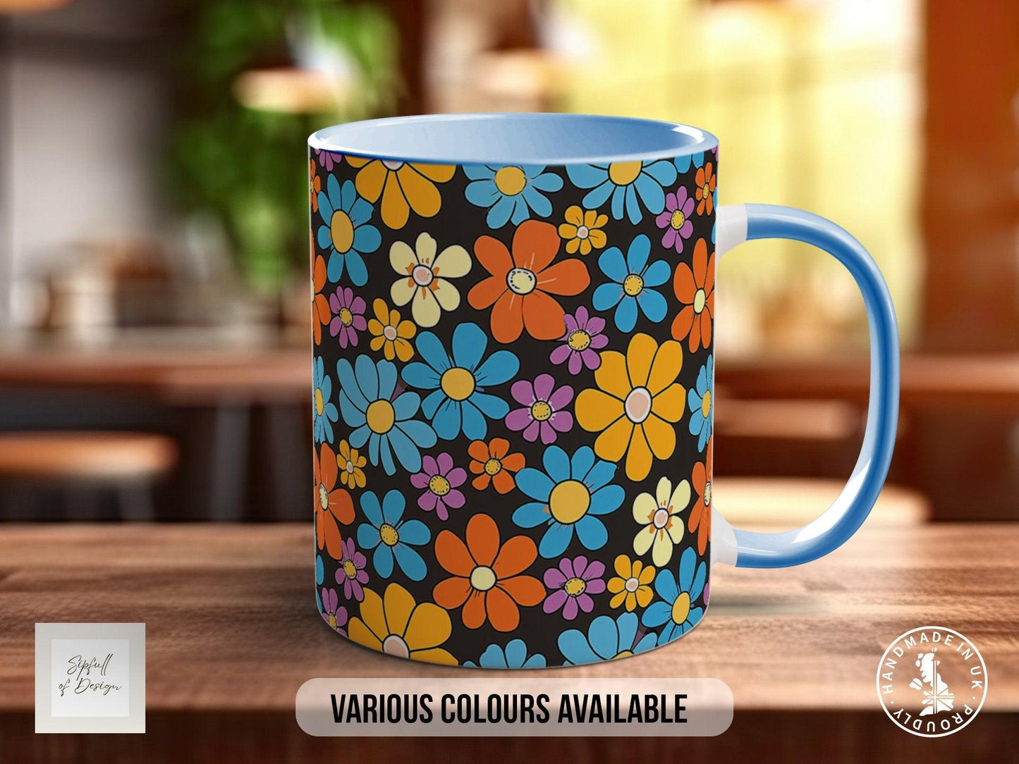 Coloured Groovy Flowers Full Wrap Art Mug - Design 12