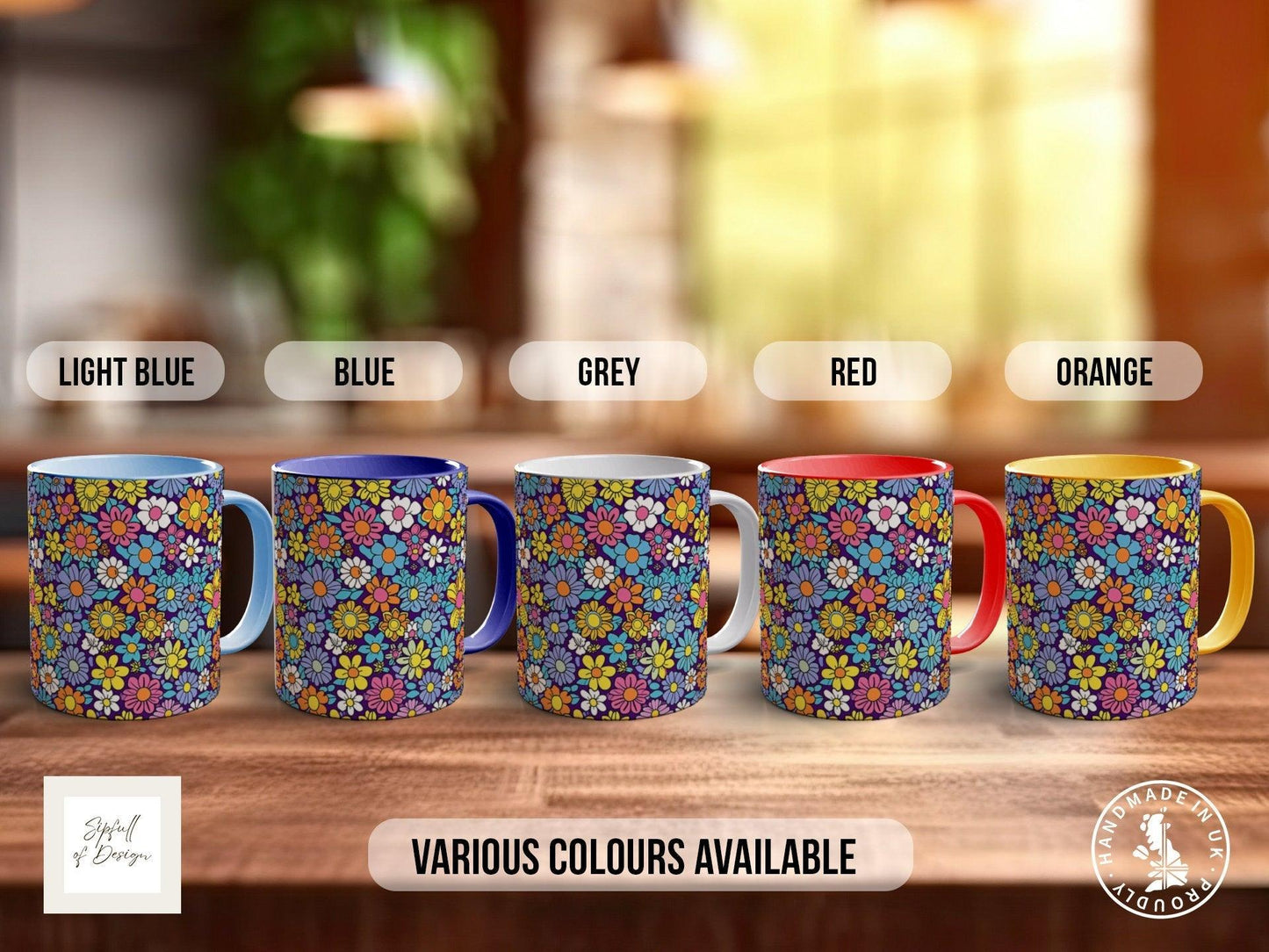 Groovy Flower Mug – Vibrant Retro Art Mug | Handmade Ceramic, Dishwasher Safe