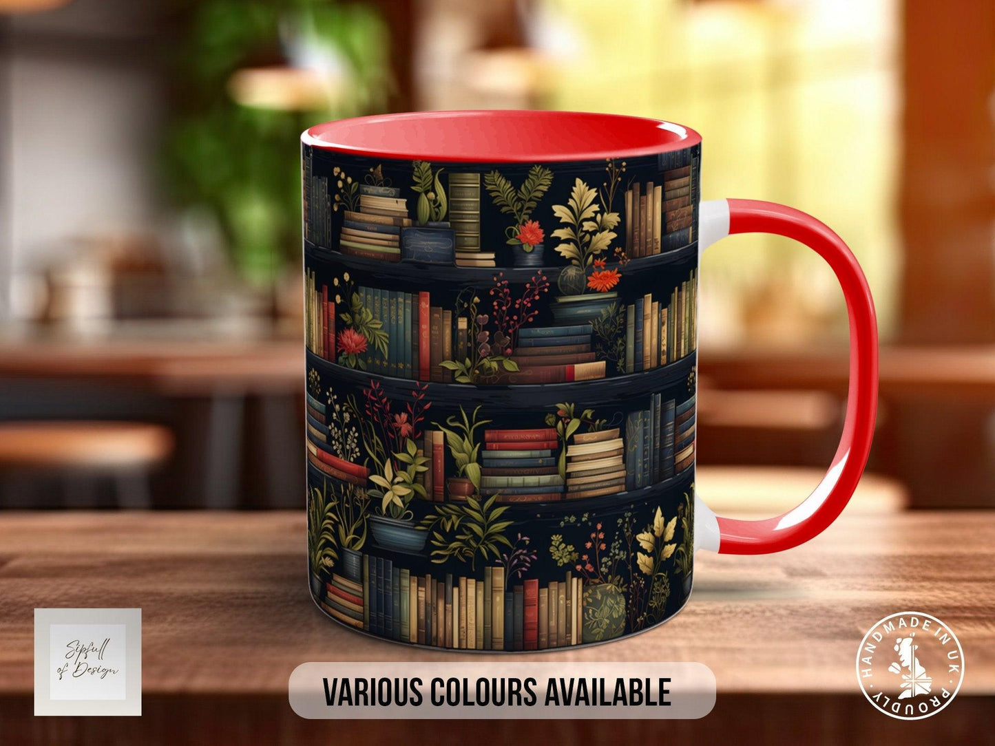 Book Shelf Pattern Full Wrap Coloured Art Mug - Design 9