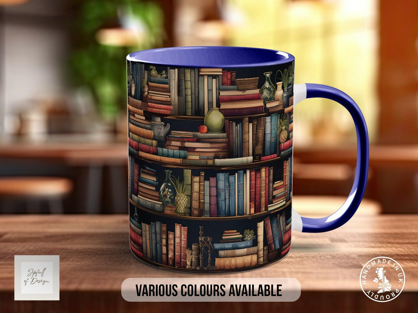 Book Shelf Pattern Full Wrap Coloured Art Mug - Design 4