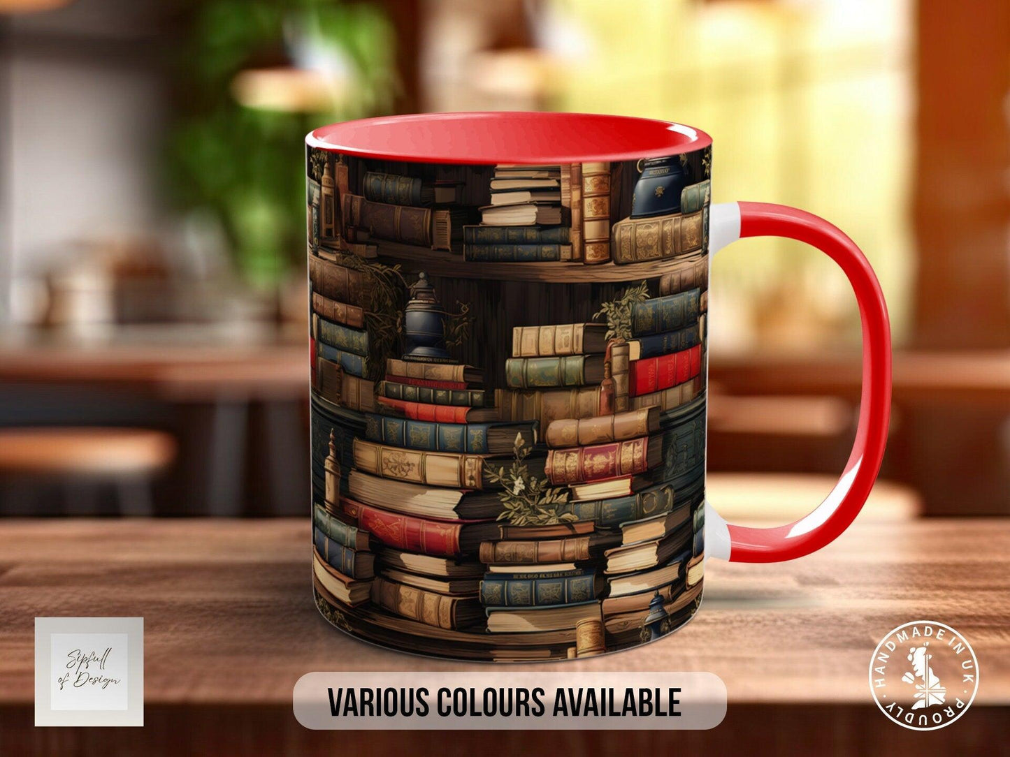 Book Shelf Pattern Full Wrap Coloured Art Mug - Design 12