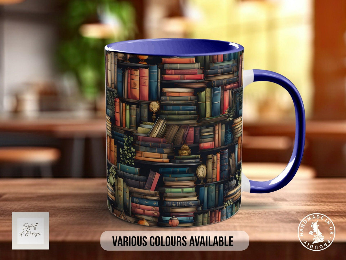 Book Shelf Pattern Full Wrap Coloured Art Mug - Design 10