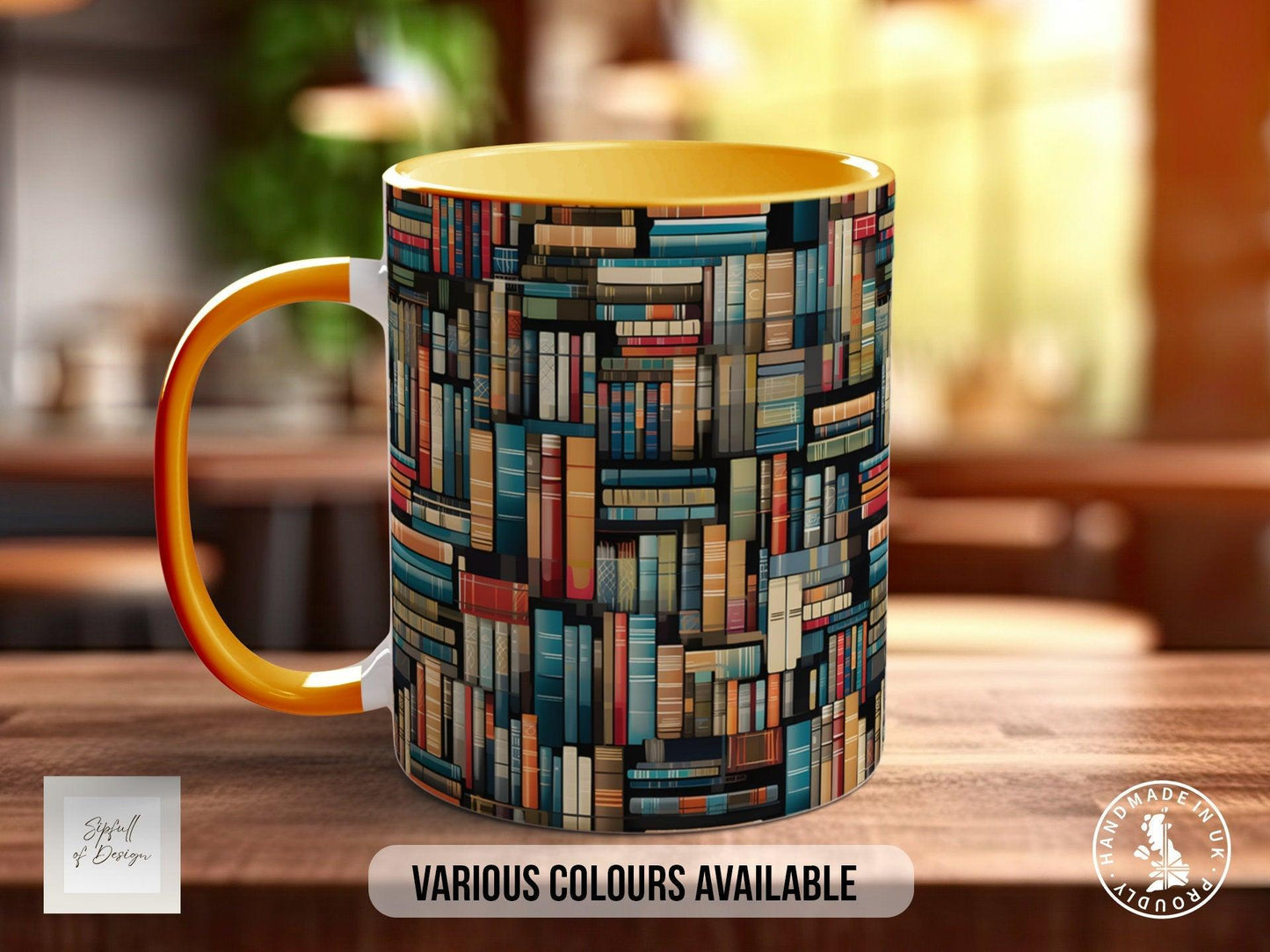 Book Shelf Pattern Full Wrap Coloured Art Mug - Design 5