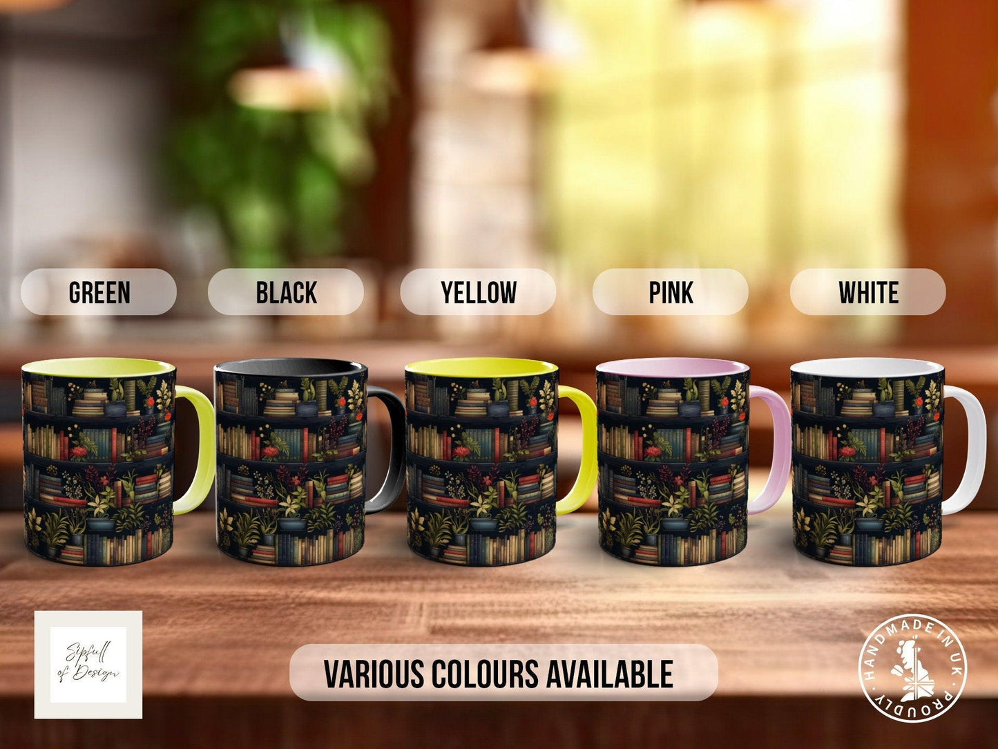 Book Shelf Pattern Full Wrap Coloured Art Mug - Design 9