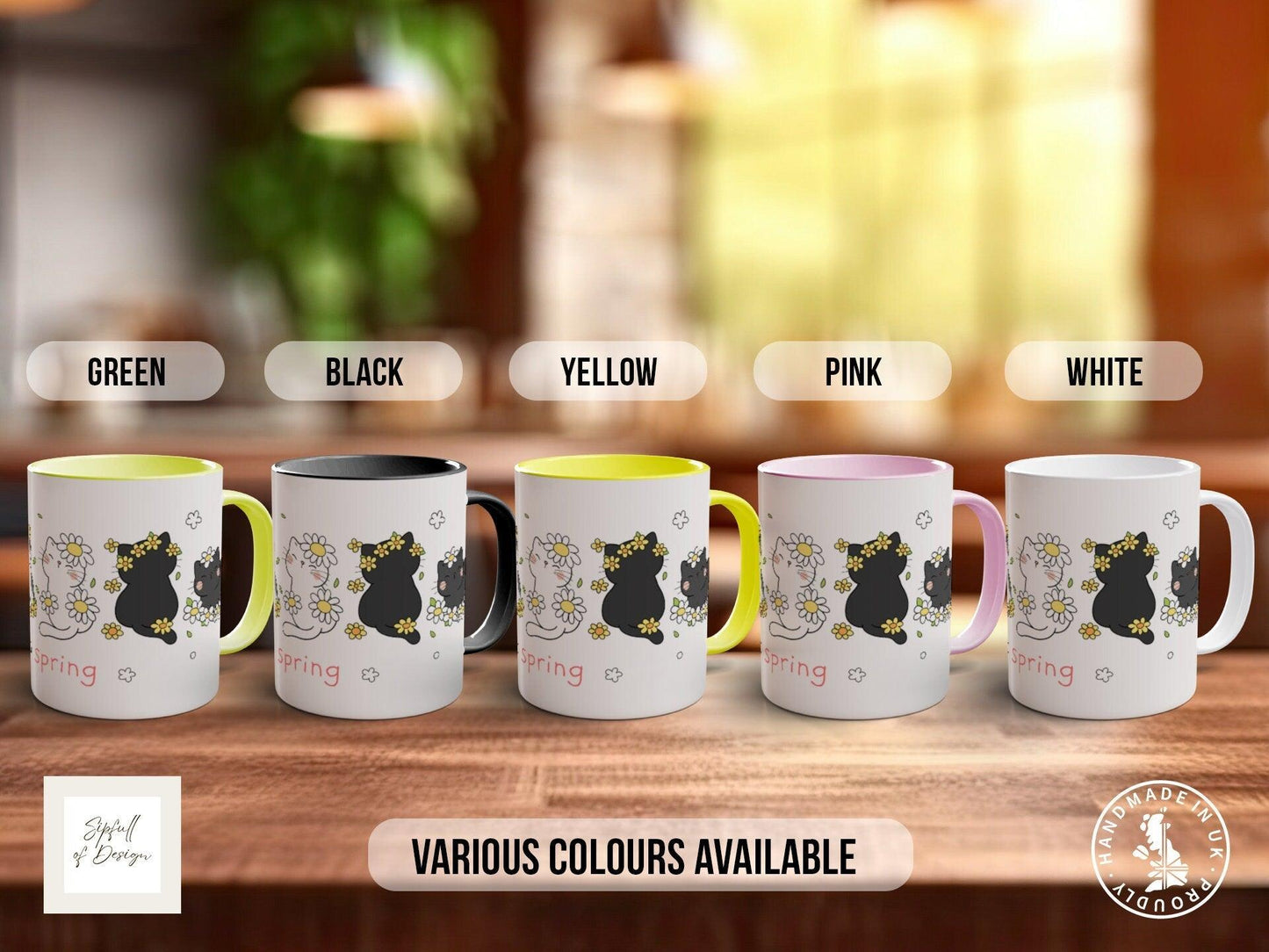 Cute Cat Mug – Hand Painted Spring Flower Ceramic Coffee Mug | Dishwasher Safe