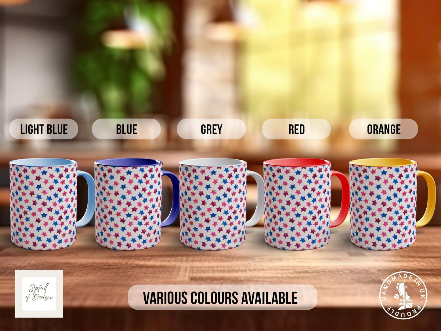 Stars Pattern Full Wrap Coloured Art Mug - Design 1