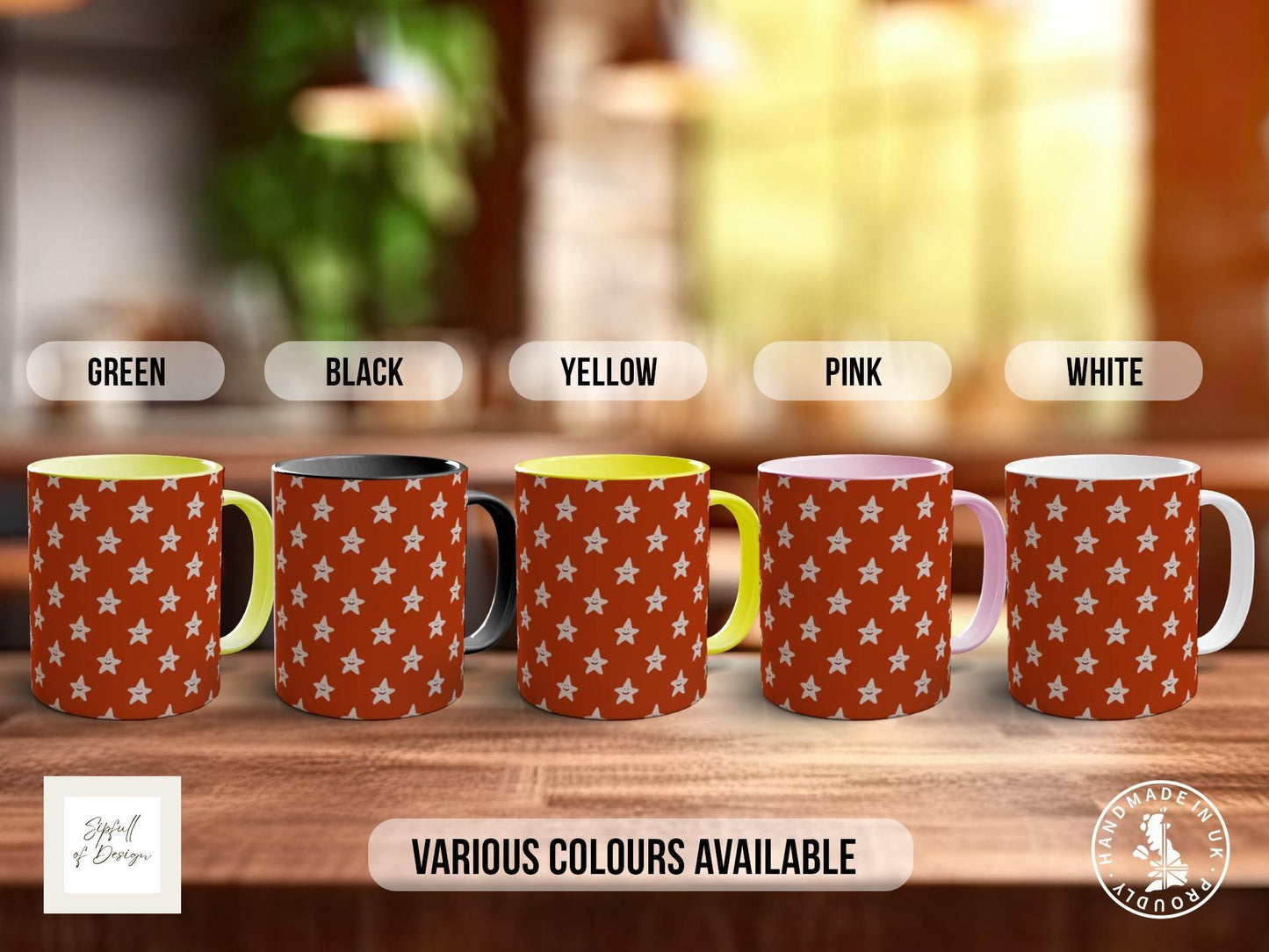 Smiley Stars Pattern Full Wrap Coloured Art Mug - Design 2