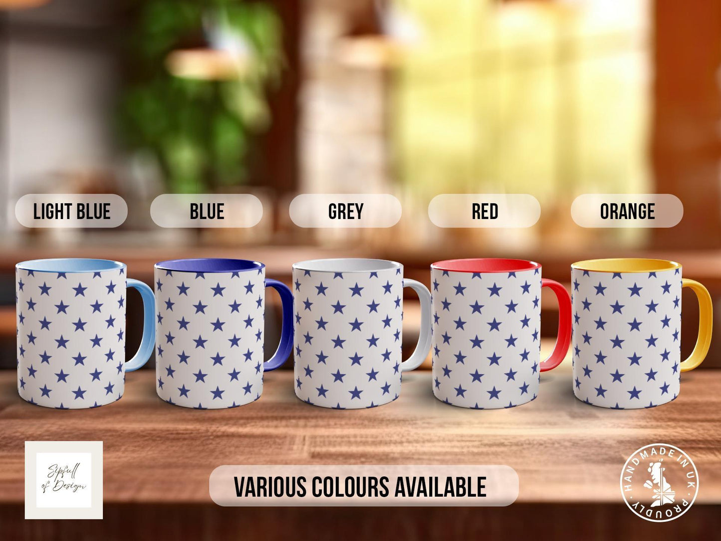 Blue Stars Pattern Full Wrap Coloured Art Mug - Design 6