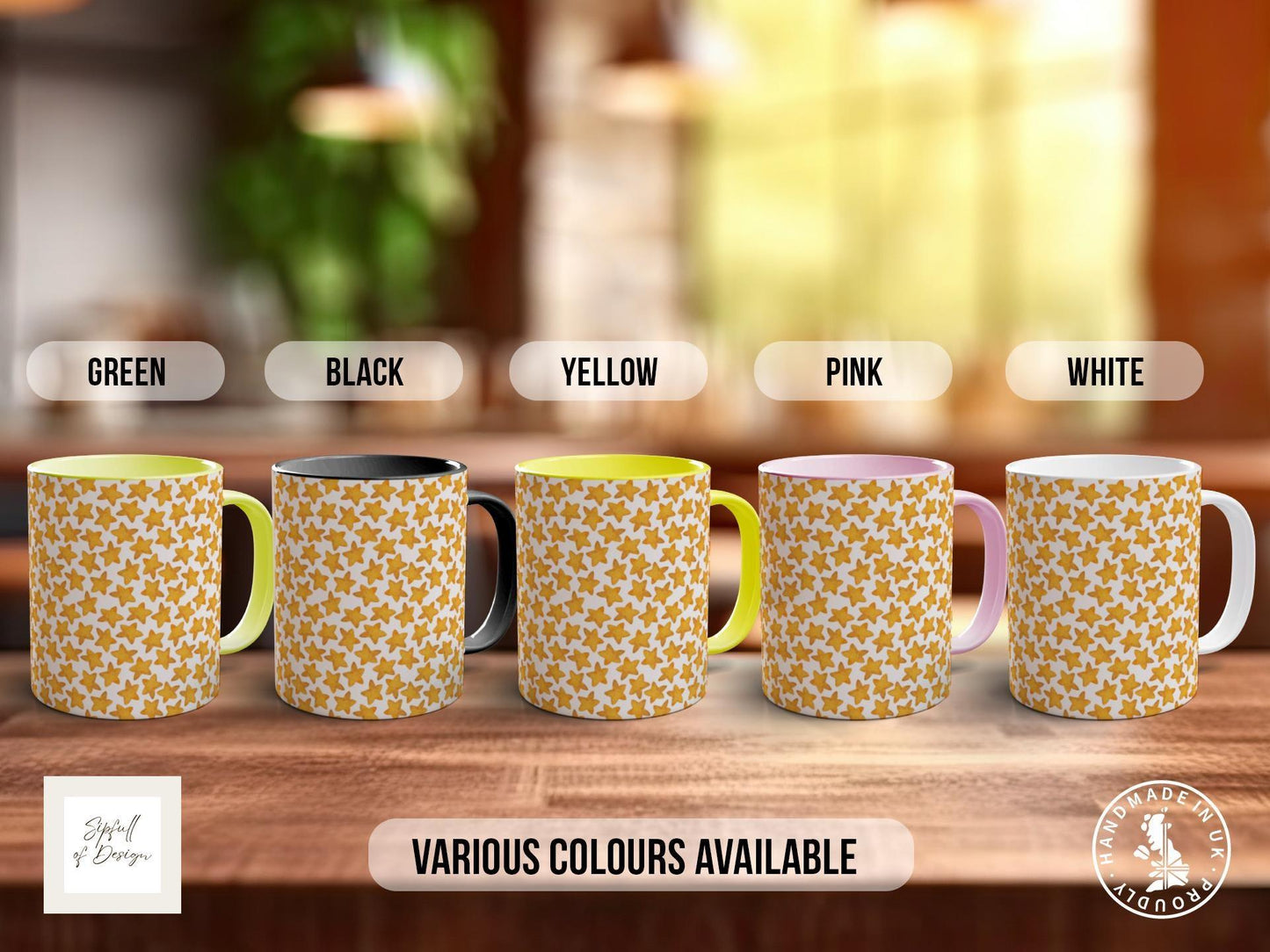 Watercolour Star Pattern Full Wrap Coloured Art Mug - Design 16