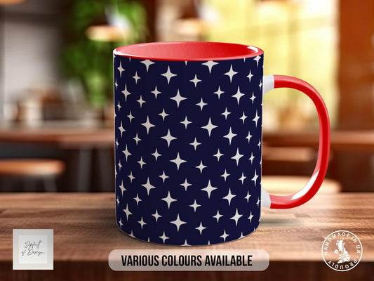 Flat White Star Pattern Full Wrap Coloured Art Mug - Design 21