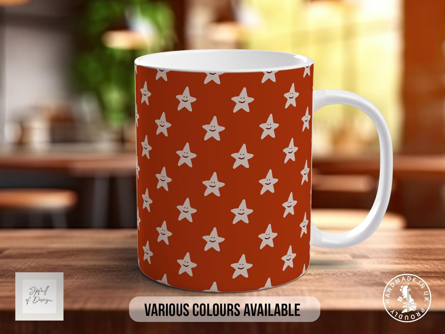 Smiley Stars Pattern Full Wrap Coloured Art Mug - Design 2