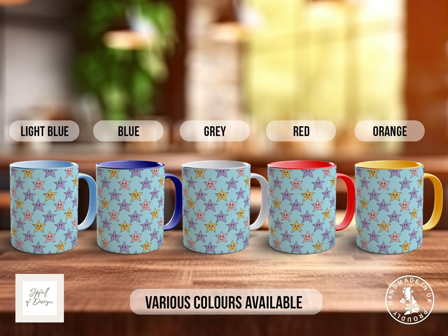 Funny Stars Pattern Full Wrap Coloured Art Mug - Design 3