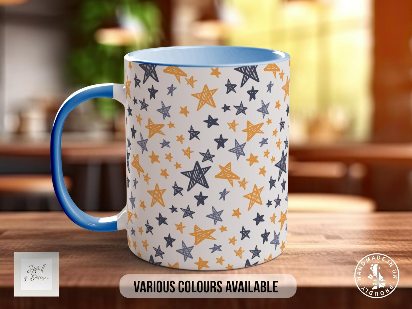 Hand Drawn Stars Pattern Full Wrap Coloured Art Mug - Design 4