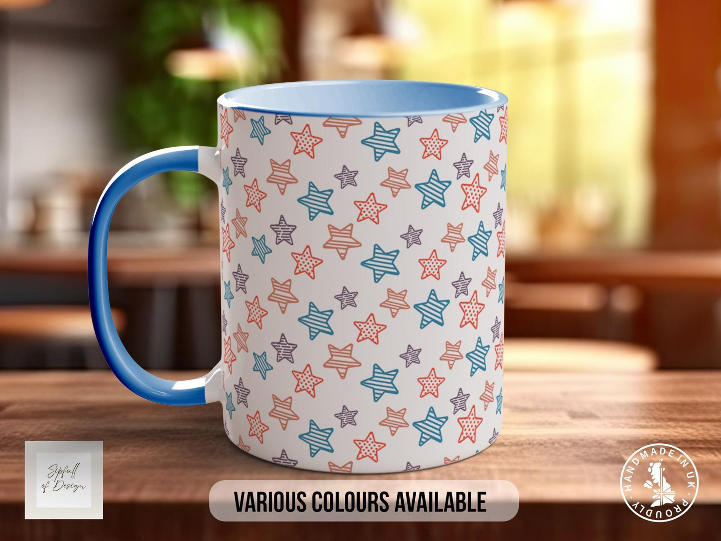 Hand Drawn Stars Pattern Full Wrap Coloured Art Mug - Design 5