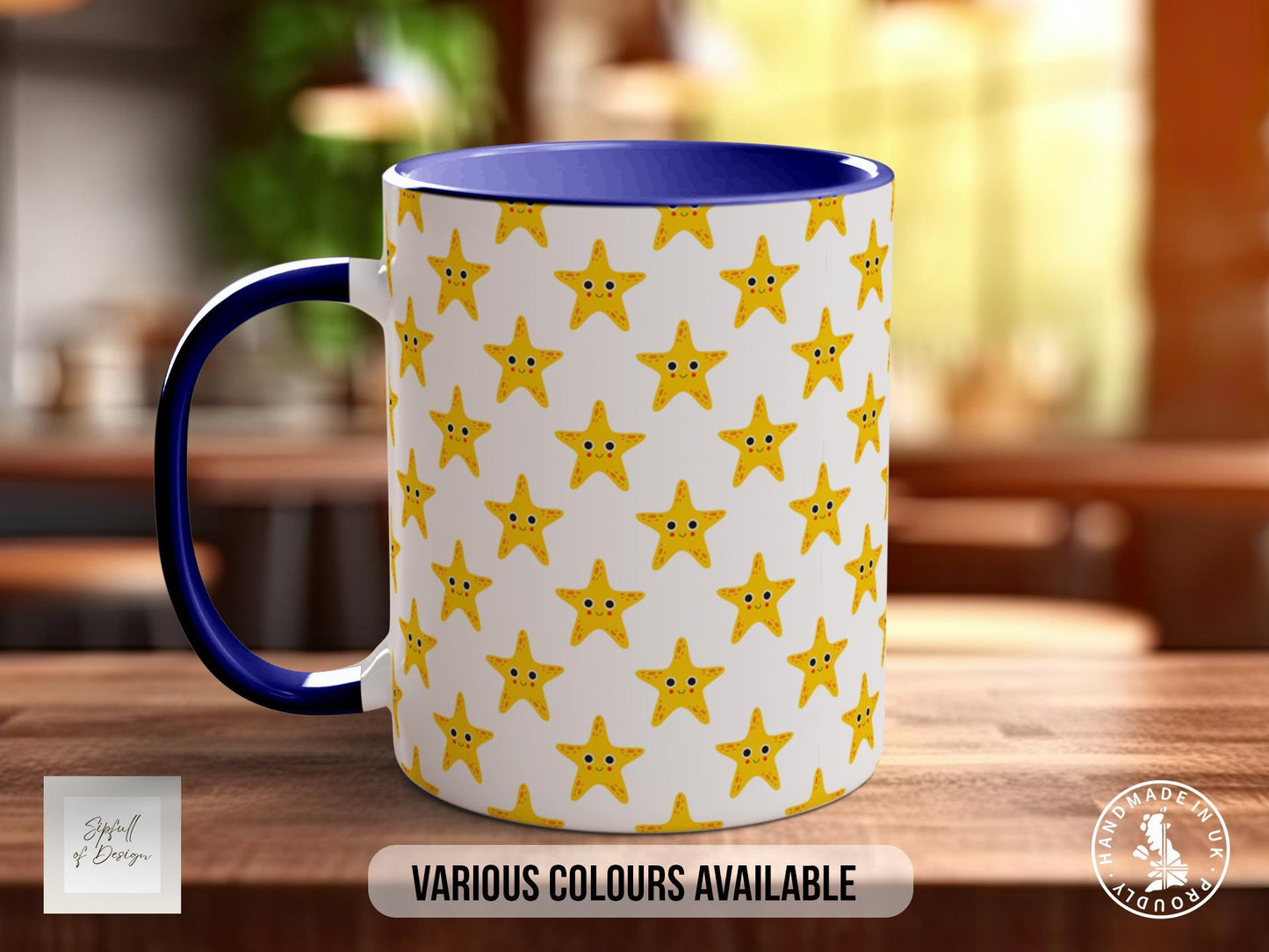 Yellow Sea Star Pattern Full Wrap Coloured Art Mug - Design 14