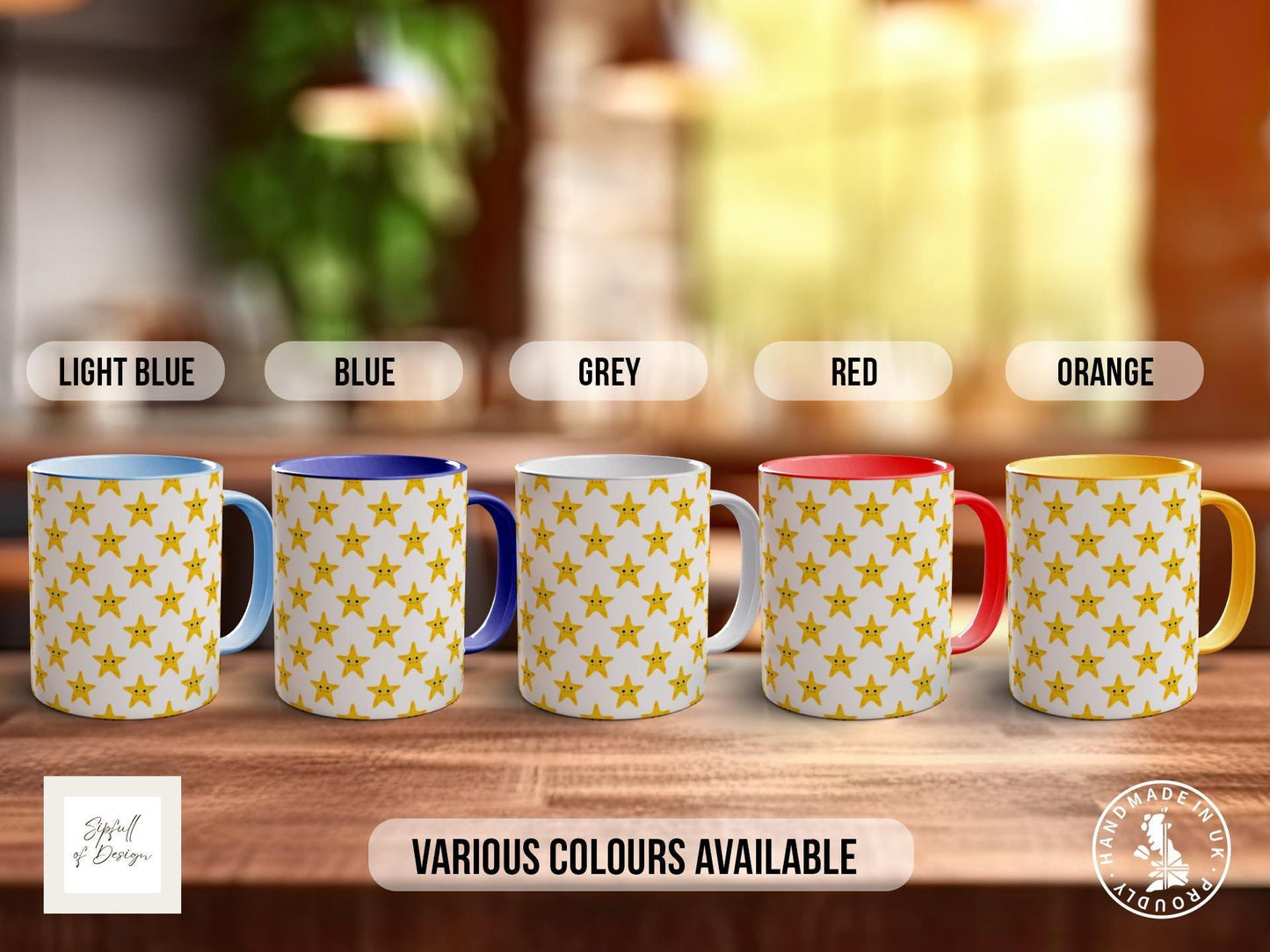 Yellow Sea Star Pattern Full Wrap Coloured Art Mug - Design 14