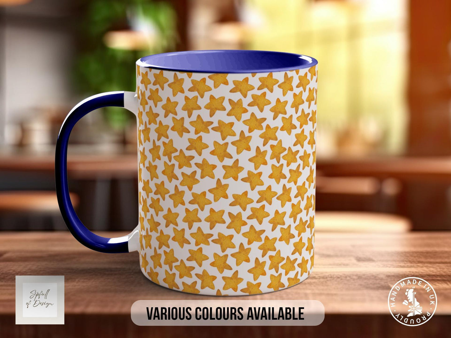 Watercolour Star Pattern Full Wrap Coloured Art Mug - Design 16