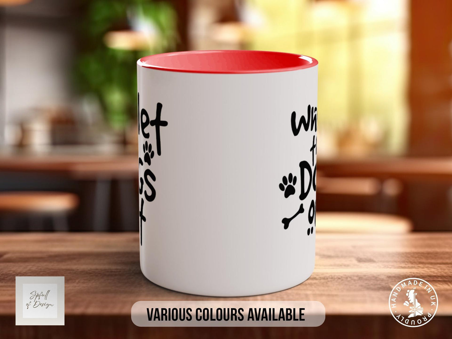 Who Let the Dogs Out Mug, Funny Dog Lover Gift, Paw Print Coffee Cup, Cute Dog Mum or Dad Mug, Colourful Pet Owner Gift