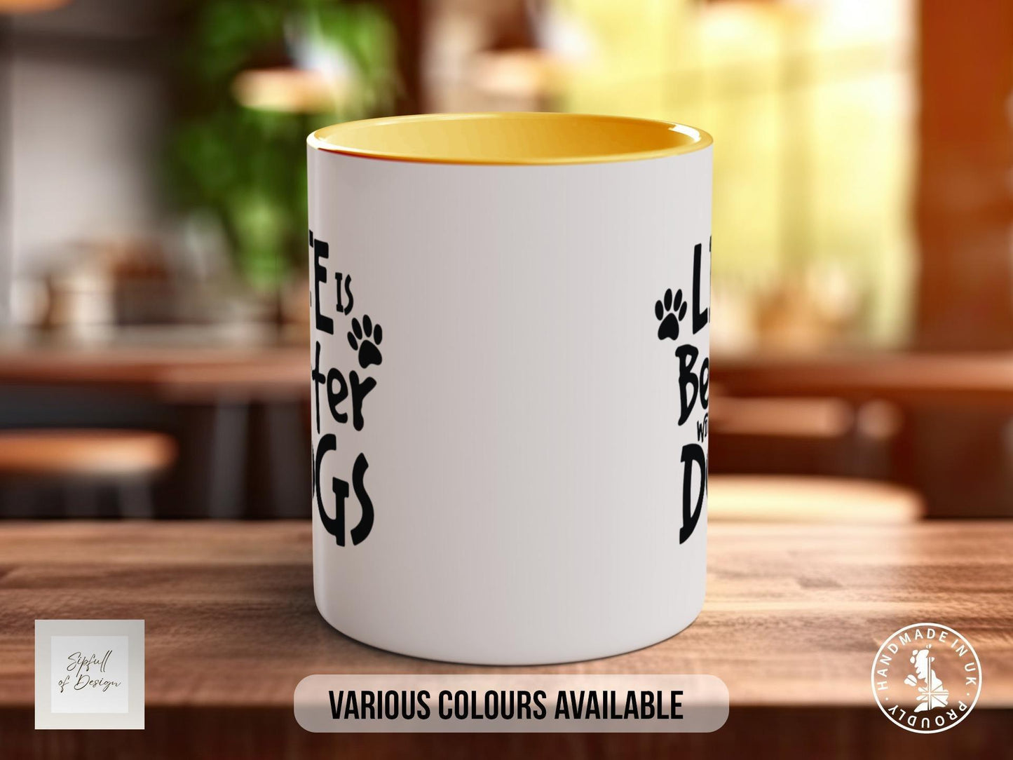 Life is Better with Dogs Mug, Dog Lover Gift, Cute Paw Print Coffee Cup, Dog Mum or Dad Mug, Colourful Pet Owner Gift Idea