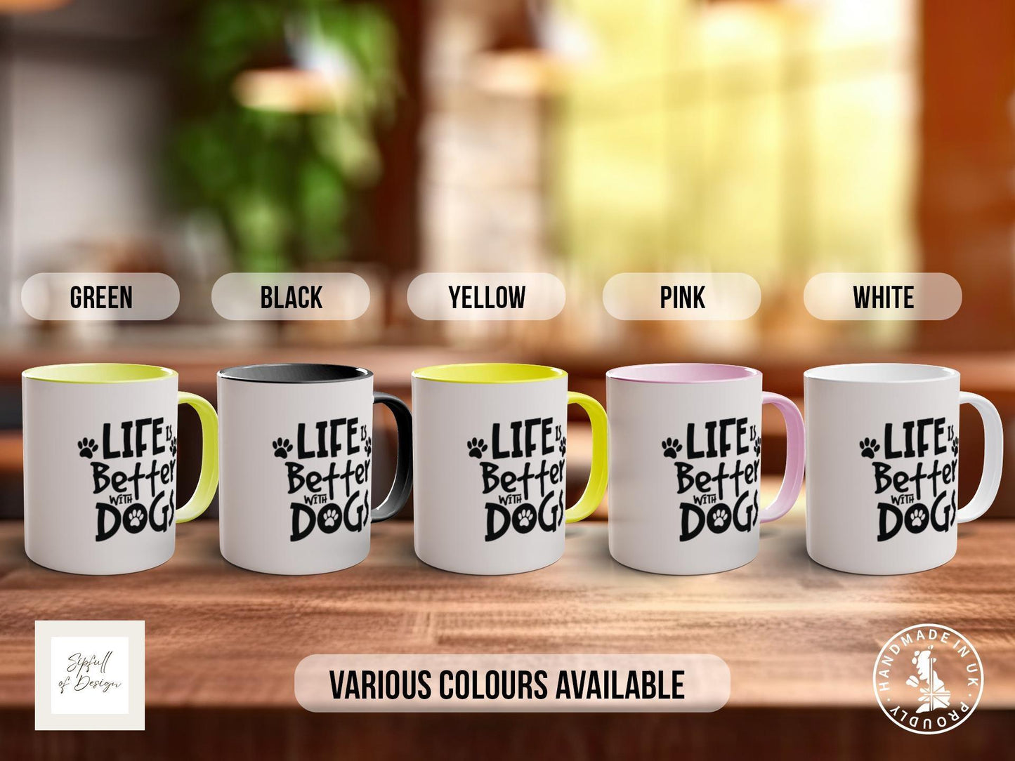 Life is Better with Dogs Mug, Dog Lover Gift, Cute Paw Print Coffee Cup, Dog Mum or Dad Mug, Colourful Pet Owner Gift Idea