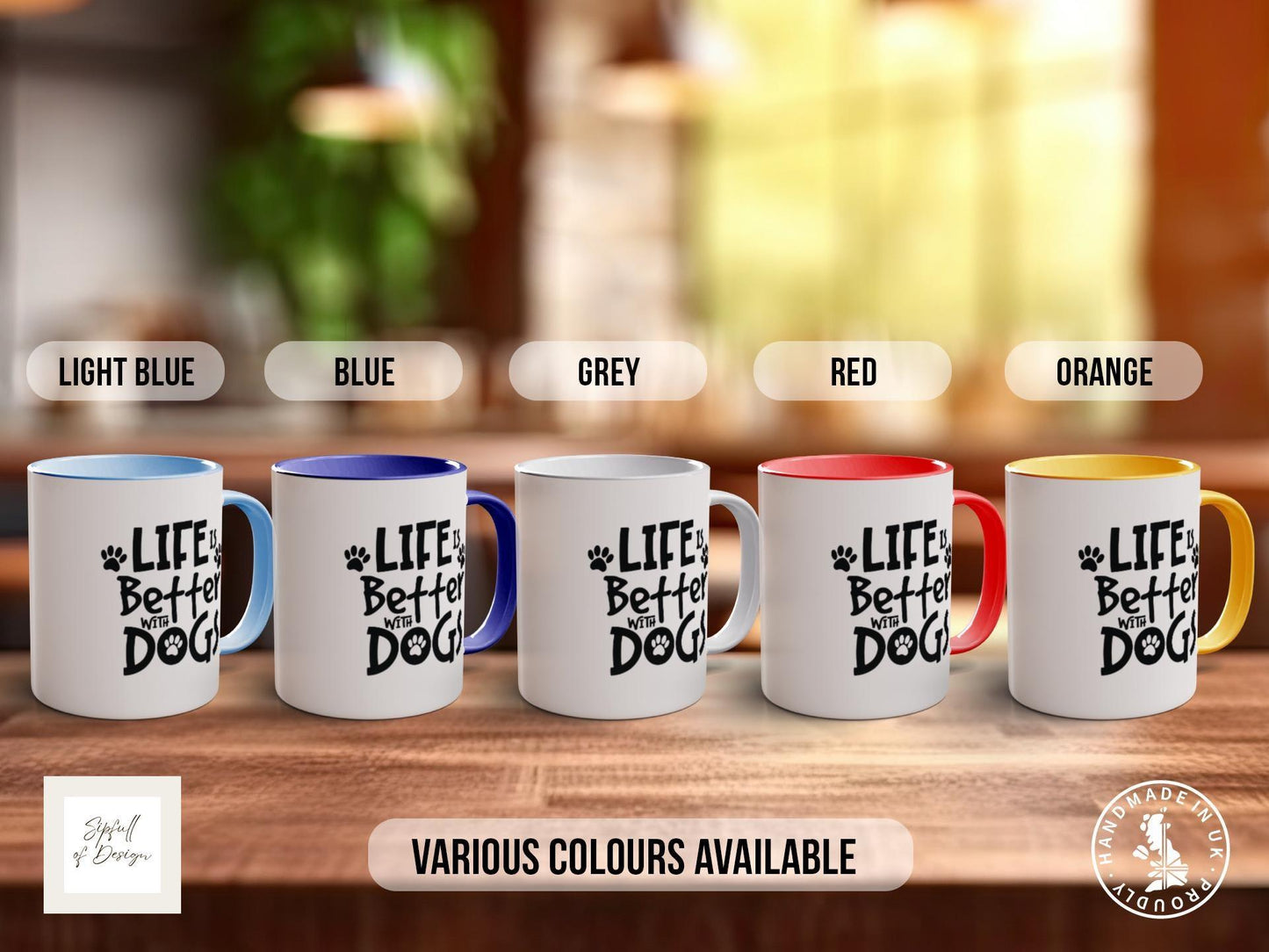 Life is Better with Dogs Mug, Dog Lover Gift, Cute Paw Print Coffee Cup, Dog Mum or Dad Mug, Colourful Pet Owner Gift Idea