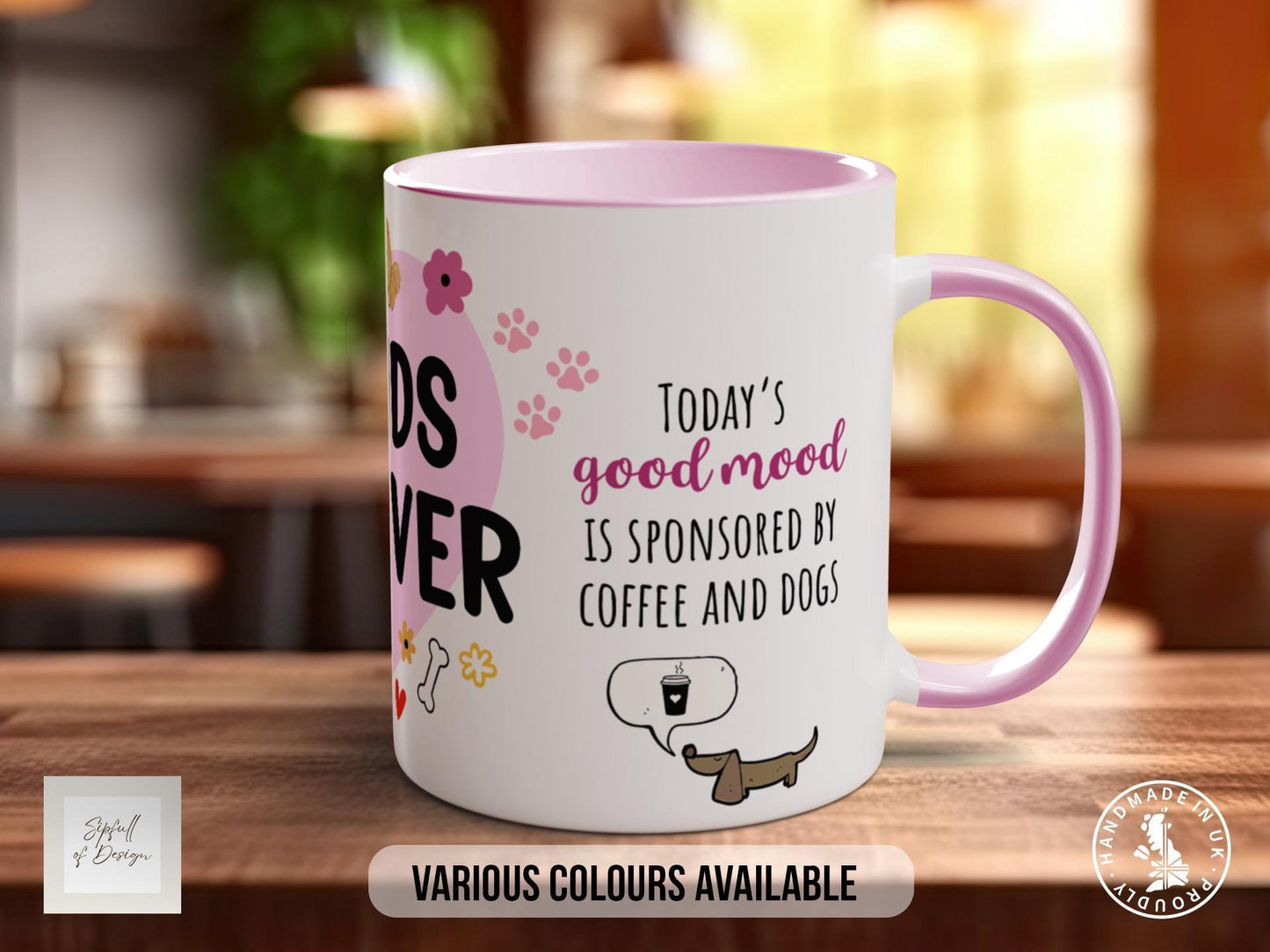 Friends Fur-Ever Dog Lover Mug – Cute Pet Gift for Animal Owners, Cat & Dog Mug, Paw Print Coffee Cup – Various Colours and Sizes