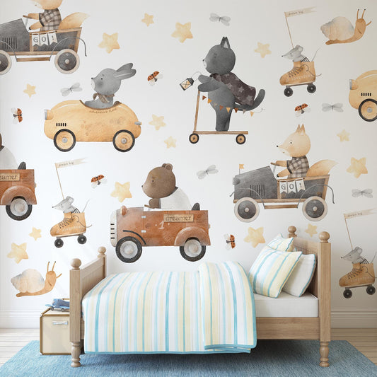 Vintage Animals & Vehicles Nursery Decals: Boho Kids' Room Decor