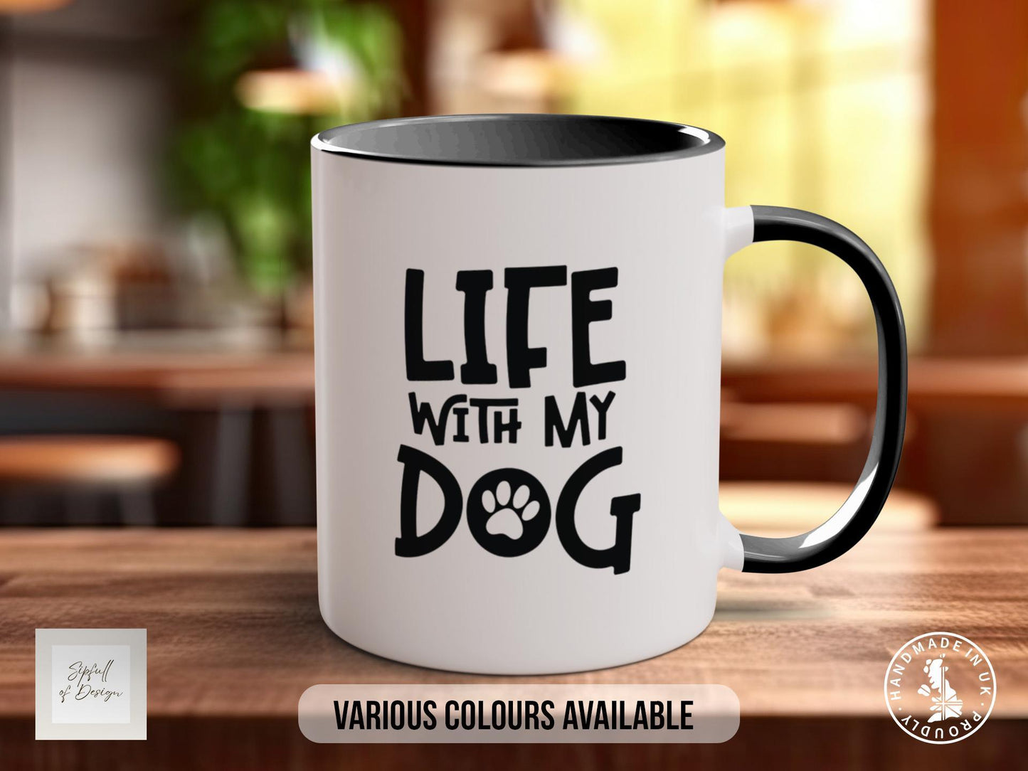 Life with My Dog Mug, Dog Lover Gift, Cute Paw Print Coffee Cup, Dog Mum or Dad Mug, Colourful Pet Owner Gift Idea