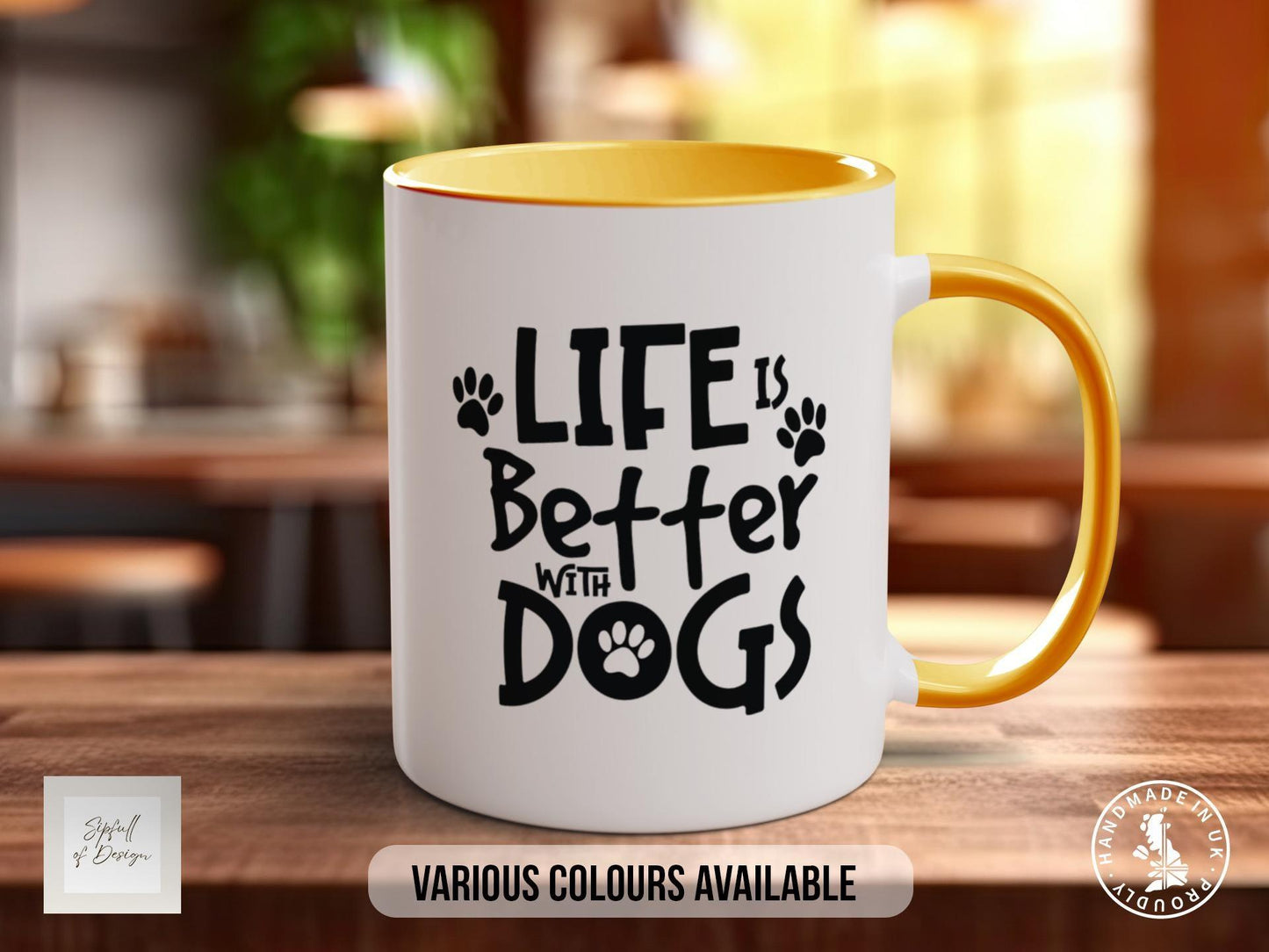 Life is Better with Dogs Mug, Dog Lover Gift, Cute Paw Print Coffee Cup, Dog Mum or Dad Mug, Colourful Pet Owner Gift Idea