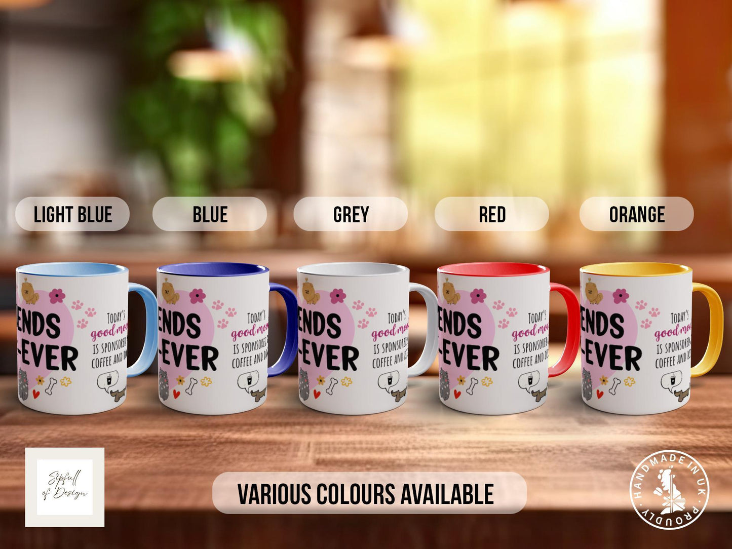 Friends Fur-Ever Dog Lover Mug – Cute Pet Gift for Animal Owners, Cat & Dog Mug, Paw Print Coffee Cup – Various Colours and Sizes