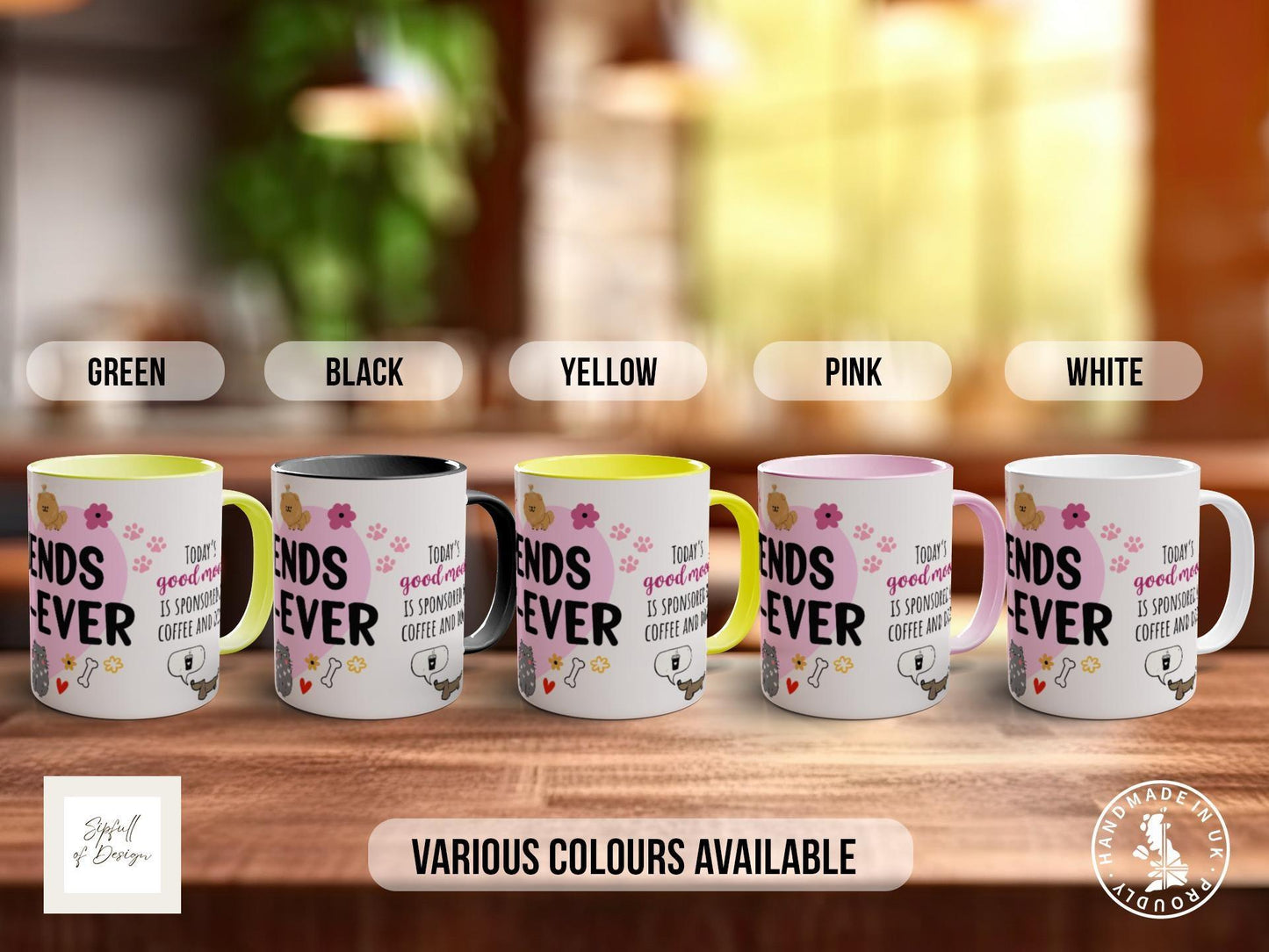 Friends Fur-Ever Dog Lover Mug – Cute Pet Gift for Animal Owners, Cat & Dog Mug, Paw Print Coffee Cup – Various Colours and Sizes