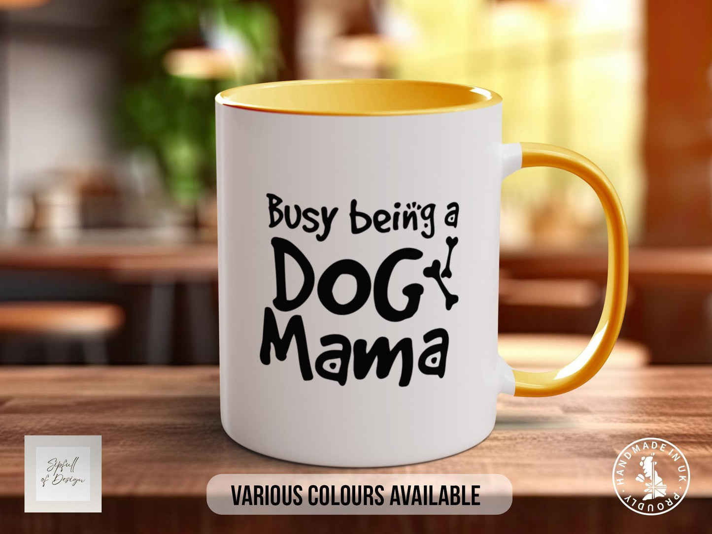 Busy Being a Dog Mama Mug – Cute Dog Mum Gift, Funny Pet Owner Coffee Cup, Mother's Day Gift for Dog Lovers, Colour Handle, Handmade UK