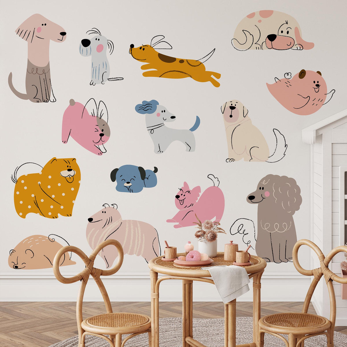Hand Drawn Puppy Wall Decals: Baby Room Decor, Set of 16