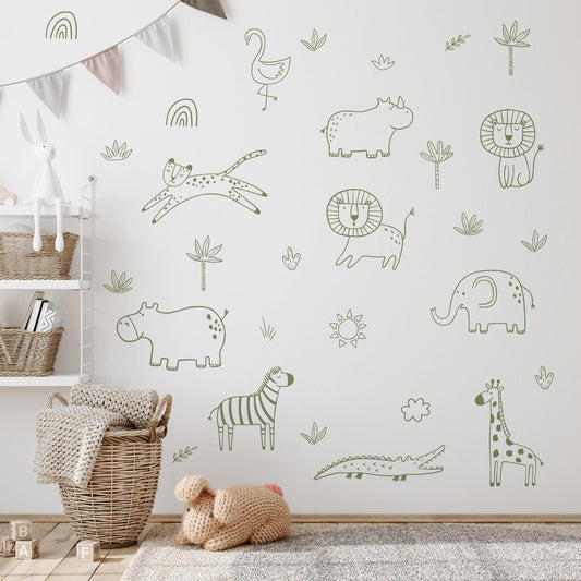 Jungle Animal Decals: Safari Nursery Decor, Removable Wall Art
