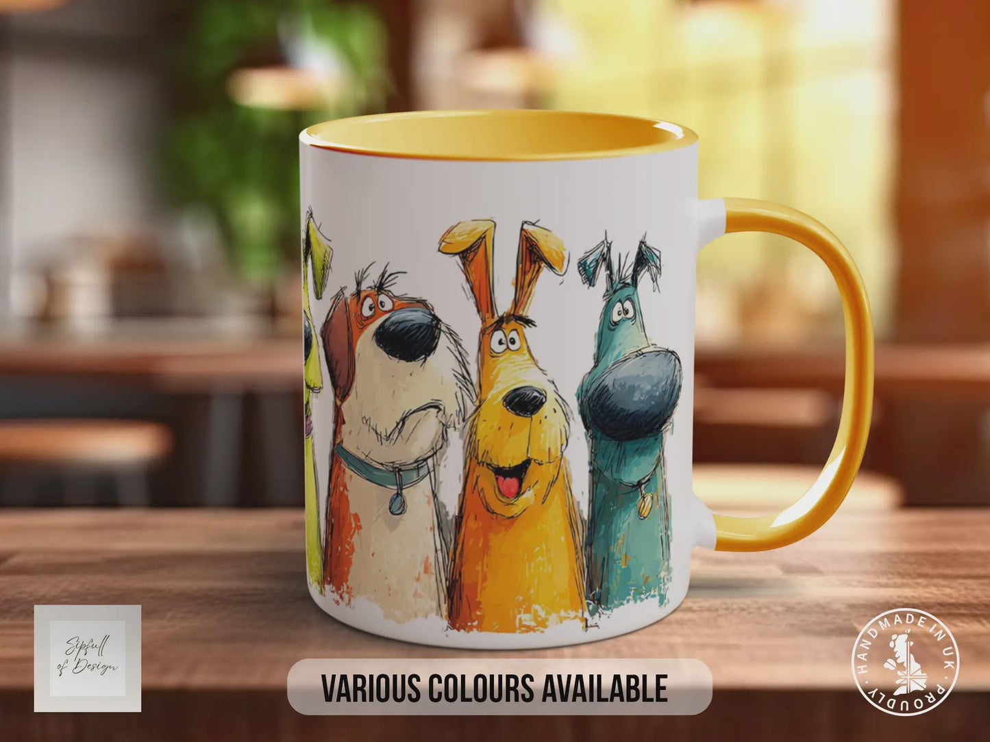 Colourful Dog Crowd Mug | Playful Dog Art | Handmade UK