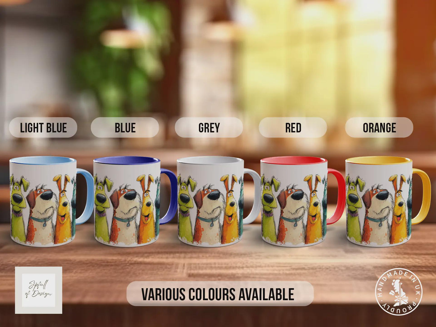 Colourful Dog Crowd Mug | Playful Dog Art | Handmade UK