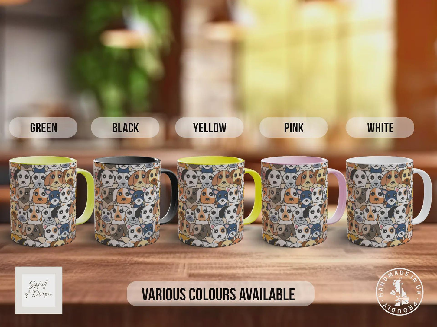 Dog Lover Mug | Dog Crowd Design | Colourful Puppy Pattern Mug | Handmade UK
