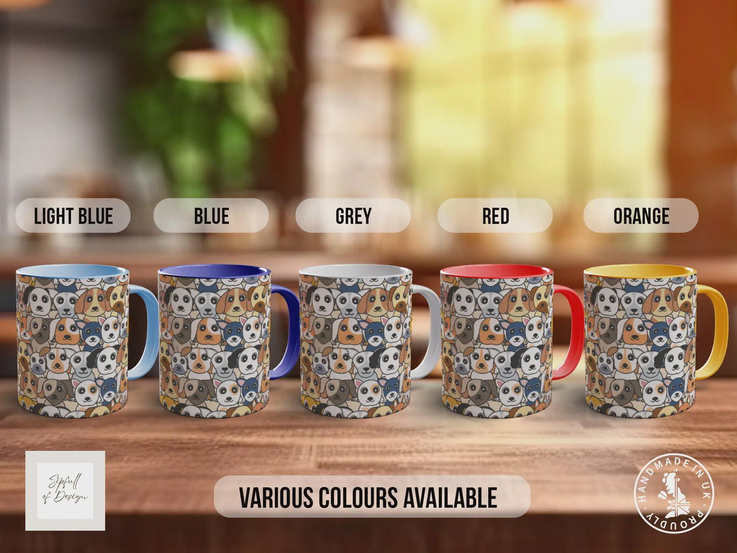 Dog Lover Mug | Dog Crowd Design | Colourful Puppy Pattern Mug | Handmade UK