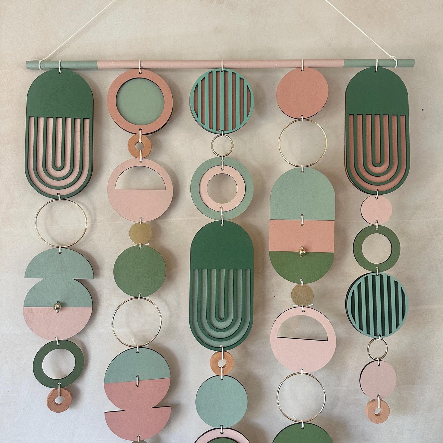 Large MCM Green & Pink Wall Art - Mid-Century Home Decor