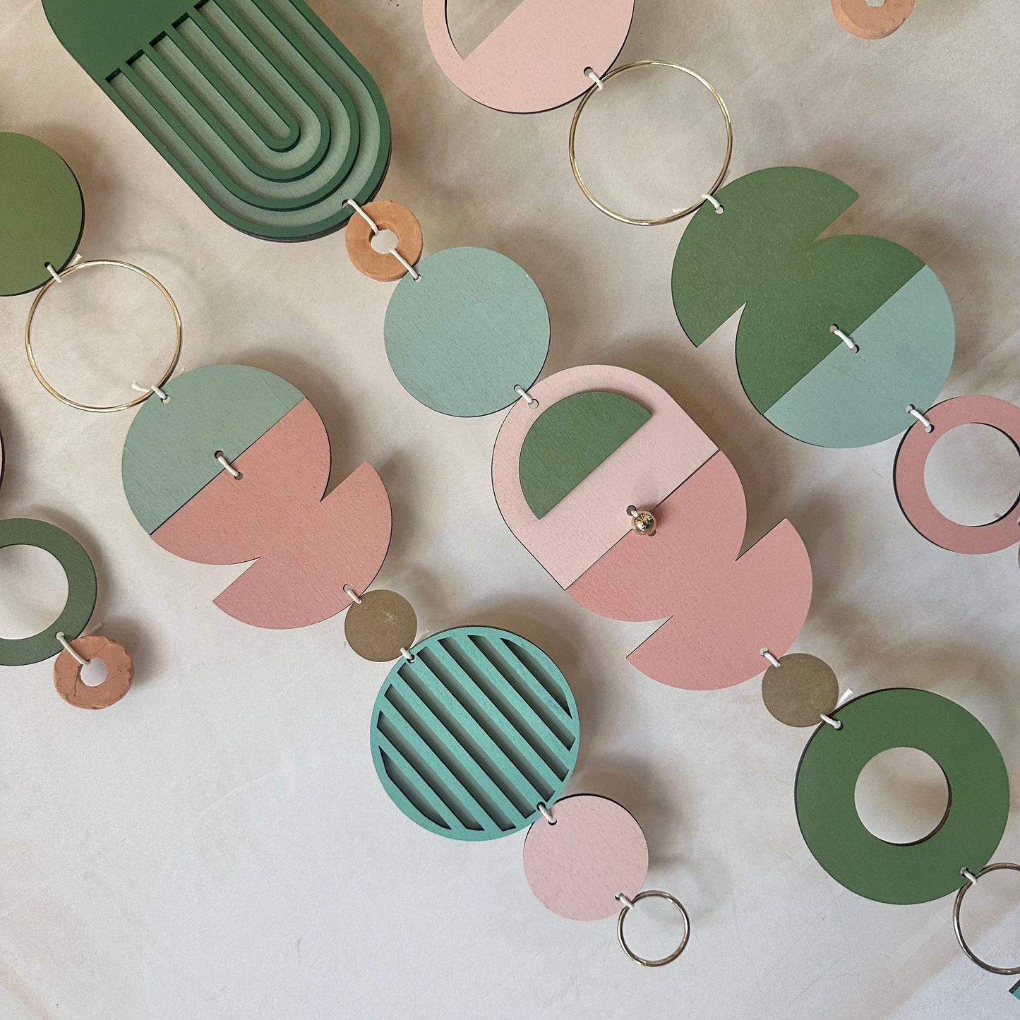 Large MCM Green & Pink Wall Art - Mid-Century Home Decor