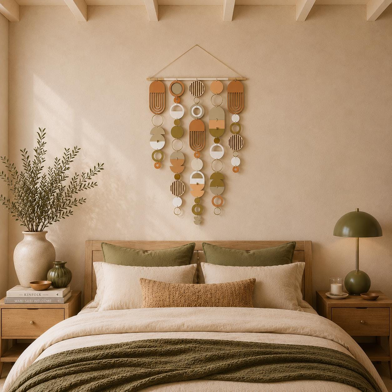 Large MCM Cream & Pink Wall Art - Minimalist Home Decor