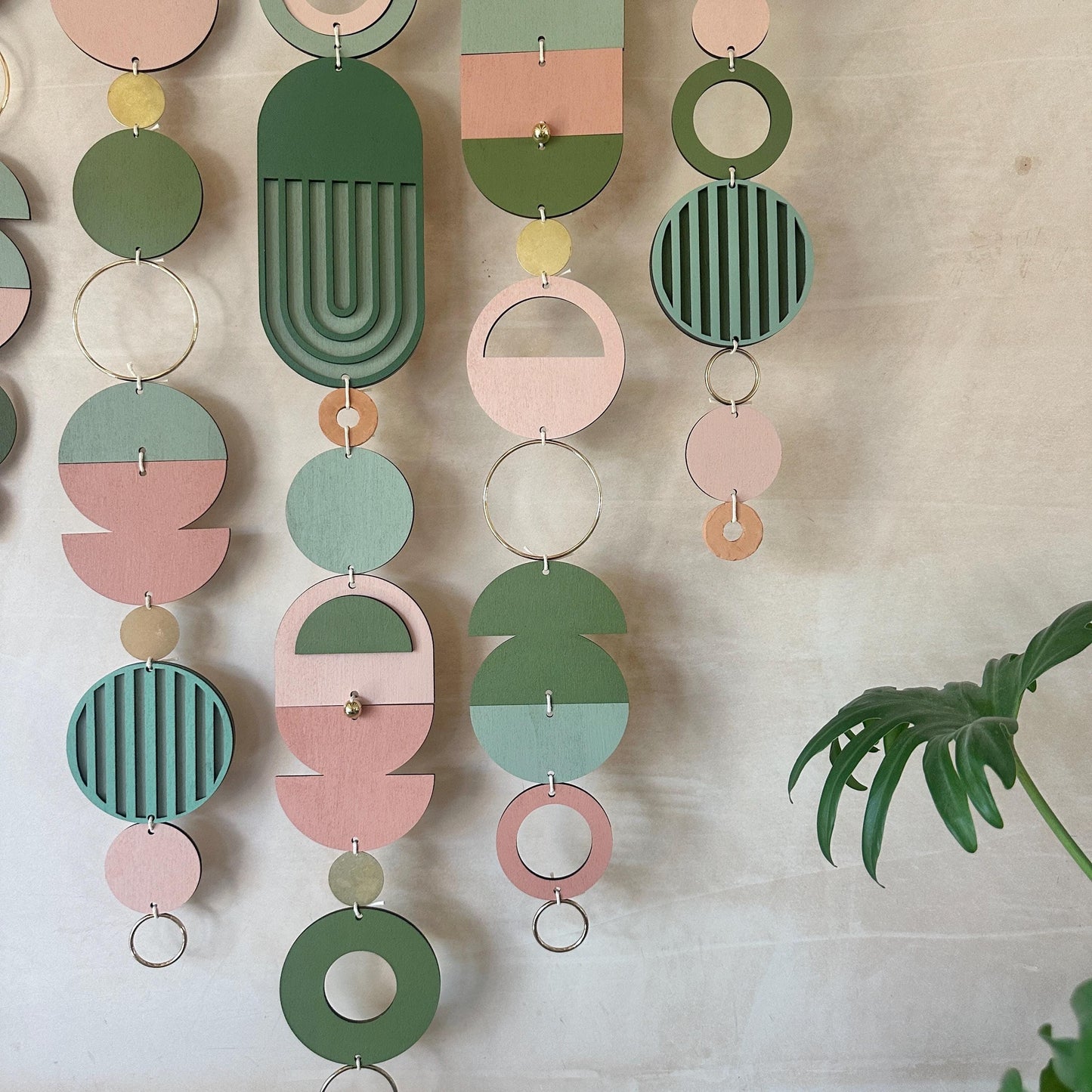 Large MCM Green & Pink Wall Art - Mid-Century Home Decor